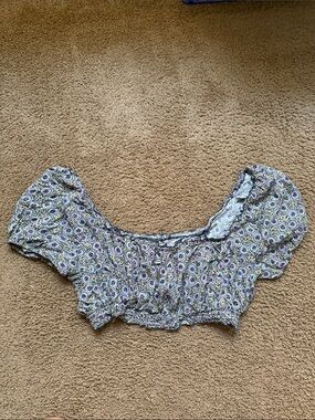 Anthropologie Lavender and Green multi colored Floral Smocked Crop Top